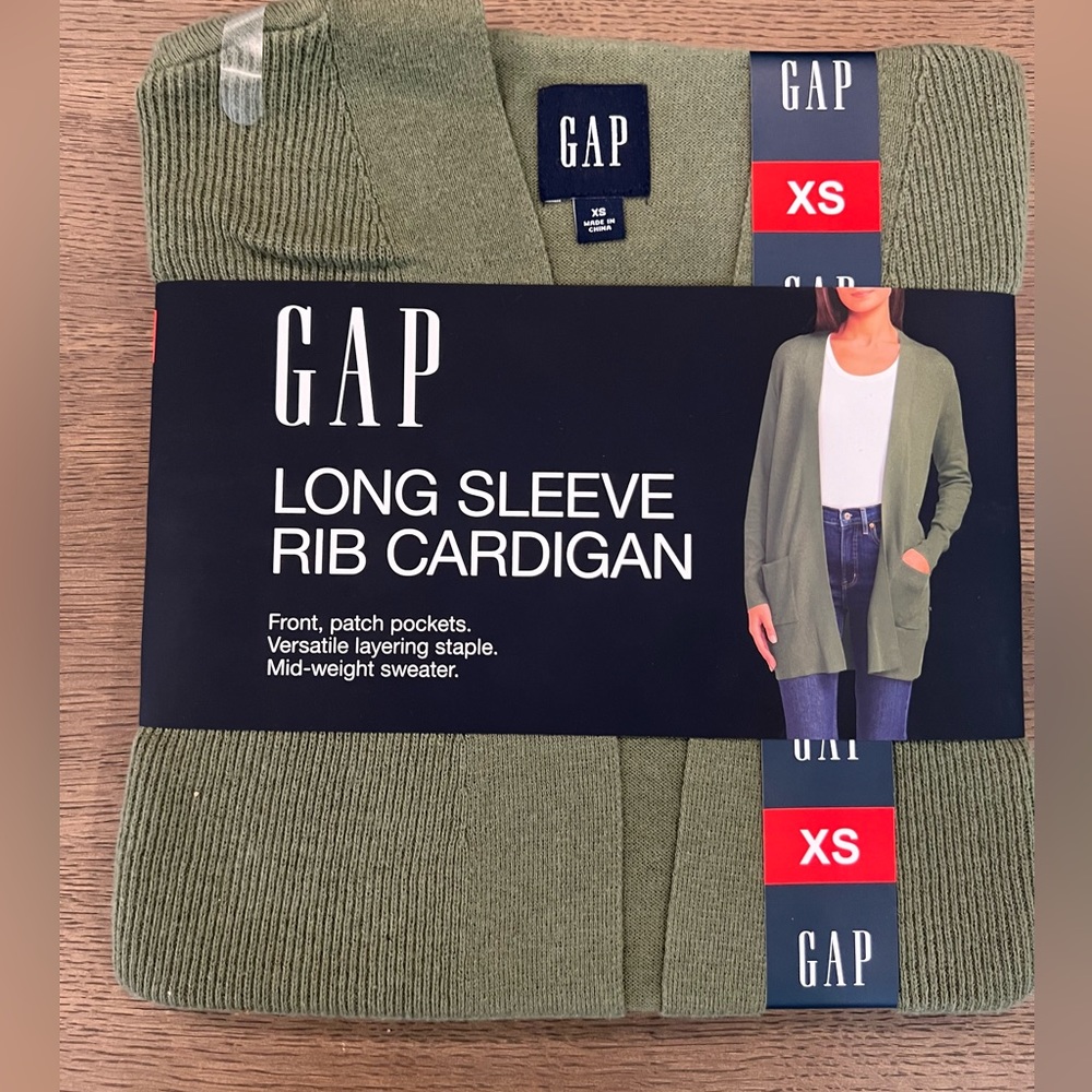 New! Gap Ladies Long Sleeve Rib Cardigan Size XS Green